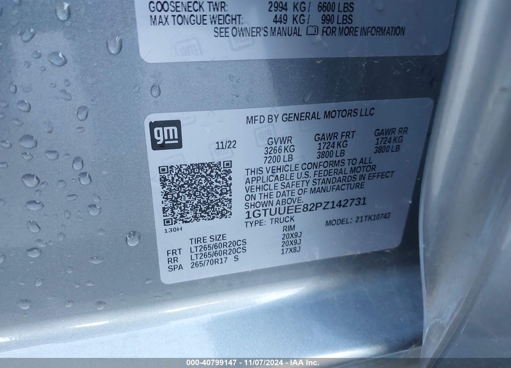 2023 GMC SIERRA 1500 4WD STANDARD BOX AT4 VIN: 1GTUUEE82PZ142731
