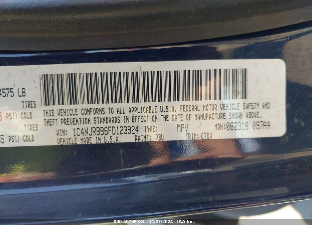 2015 JEEP PATRIOT SPORT VIN: 1C4NJRBB6FD123924