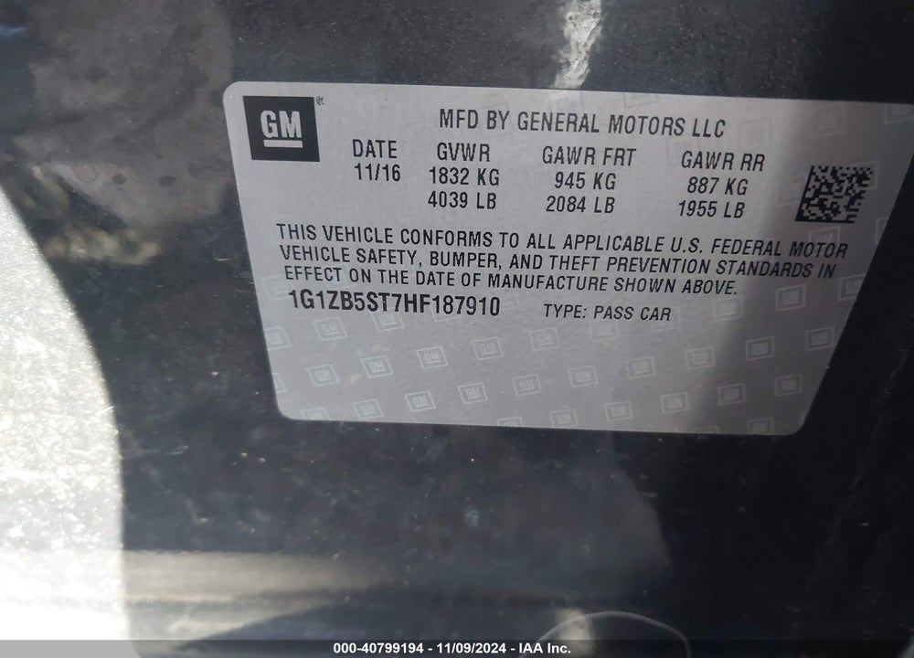 2017 CHEVROLET MALIBU LS VIN: 1G1ZB5ST7HF187910