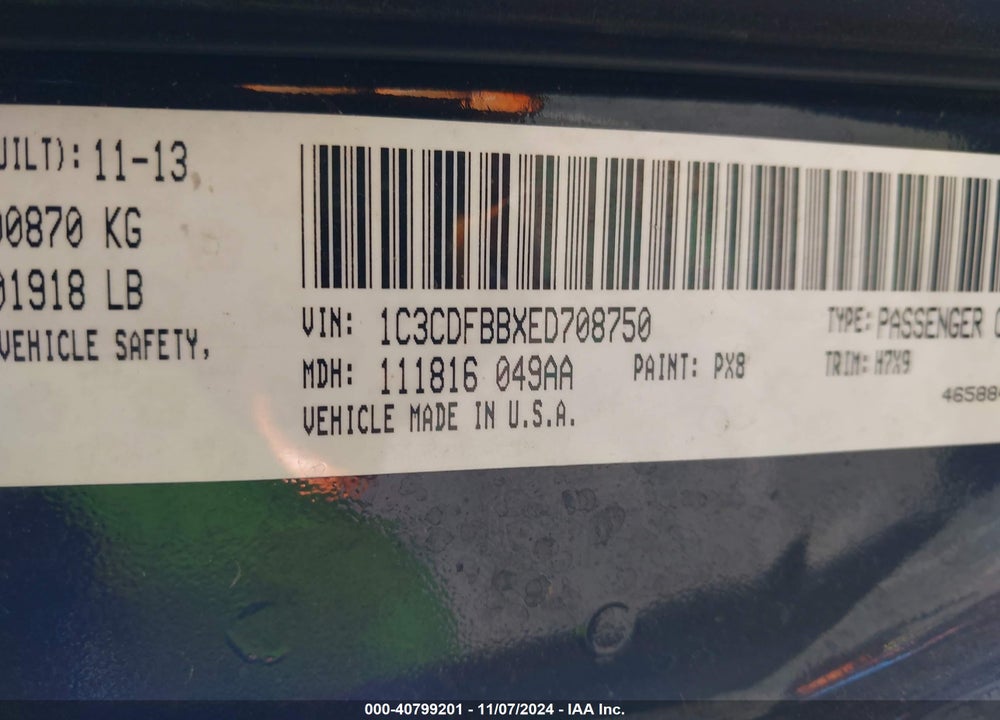2014 DODGE DART SXT VIN: 1C3CDFBBXED708750