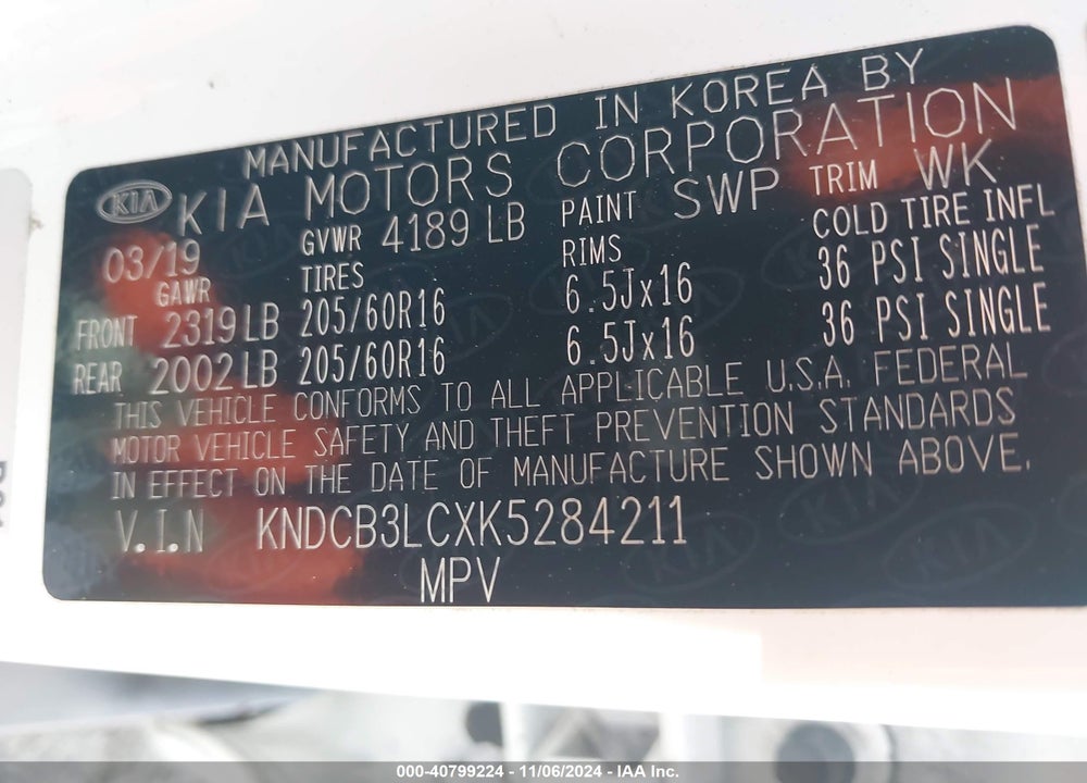 2019 KIA NIRO LX VIN: KNDCB3LCXK5284211