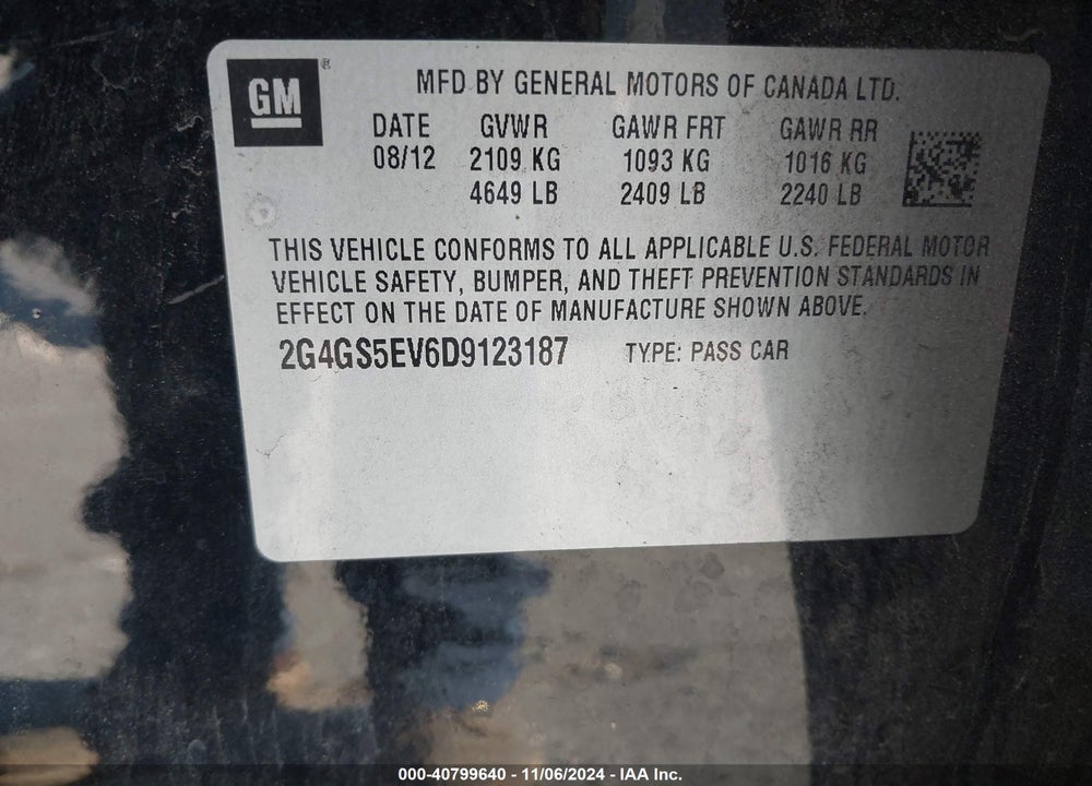 2013 BUICK REGAL TURBO PREMIUM 1 VIN: 2G4GS5EV6D9123187