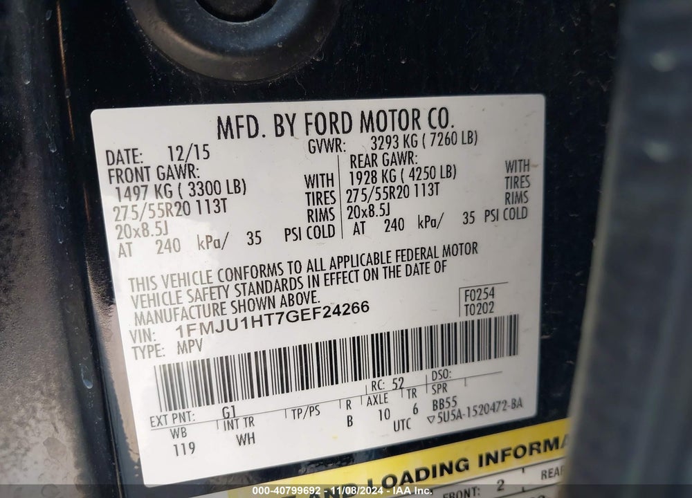 2016 FORD EXPEDITION XLT VIN: 1FMJU1HT7GEF24266