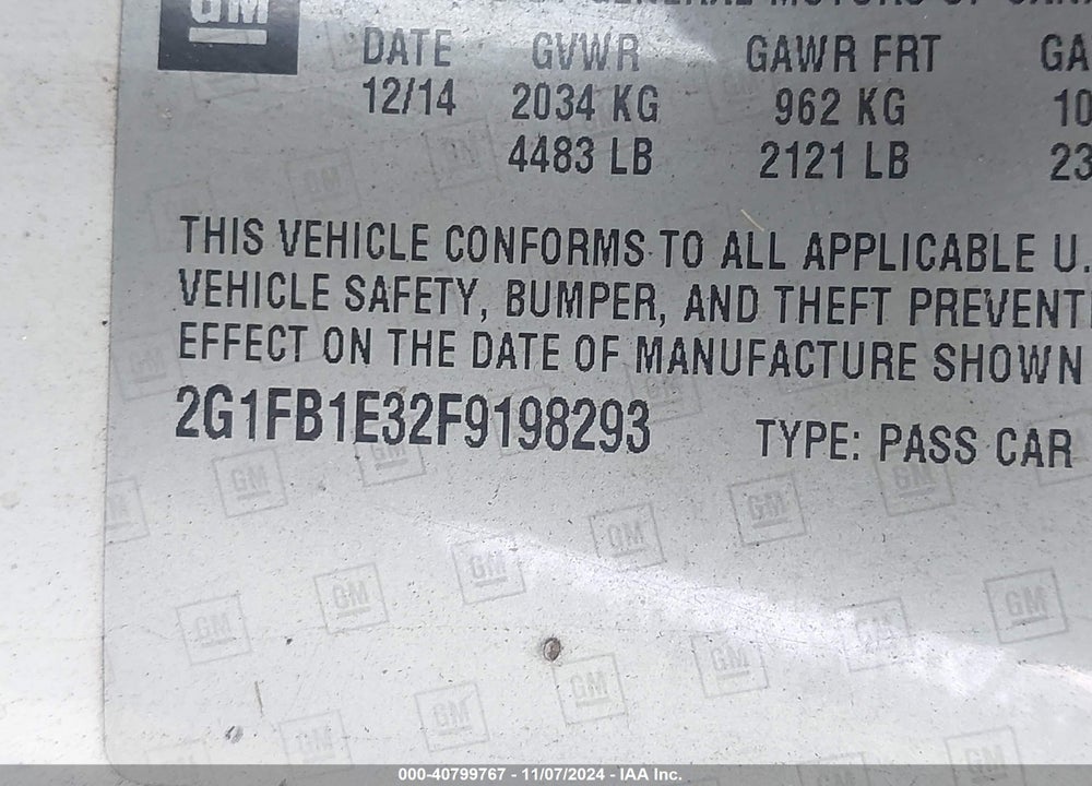 2015 CHEVROLET CAMARO VIN: 2G1FB1E32F9198293