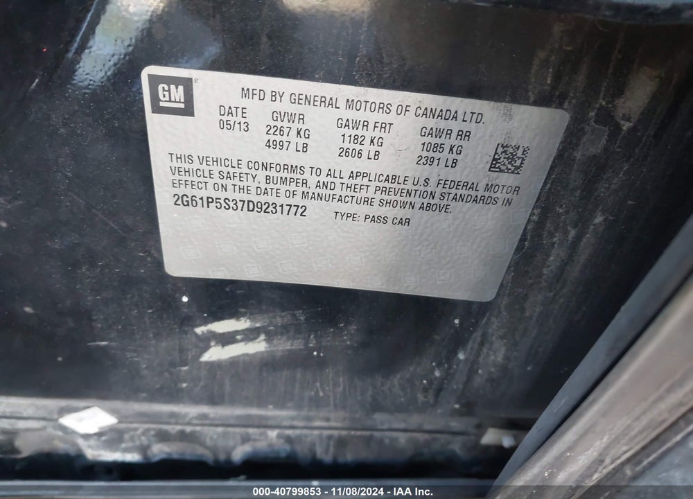 2013 CADILLAC XTS VIN: 2G61P5S37D9231772