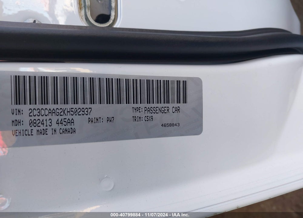 2019 CHRYSLER 300 TOURING VIN: 2C3CCAAG2KH502937