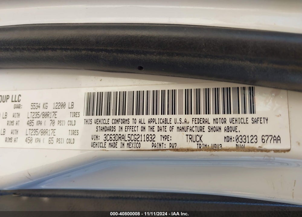2012 DODGE RAM 3500 VIN: 3C63DRAL5CG211832