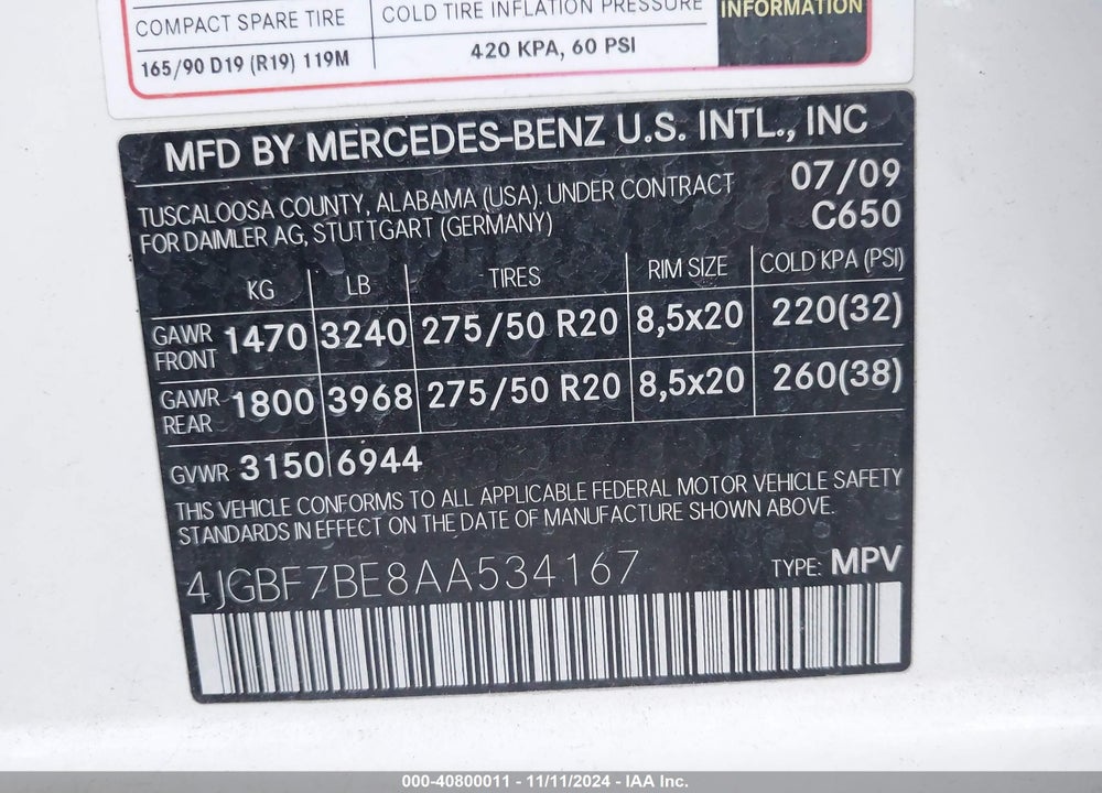 2010 MERCEDES-BENZ GL 450 4MATIC VIN: 4JGBF7BE8AA534167