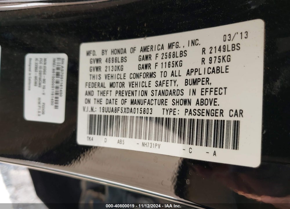 2013 ACURA TL 3.5 VIN: 19UUA8F5XDA015803