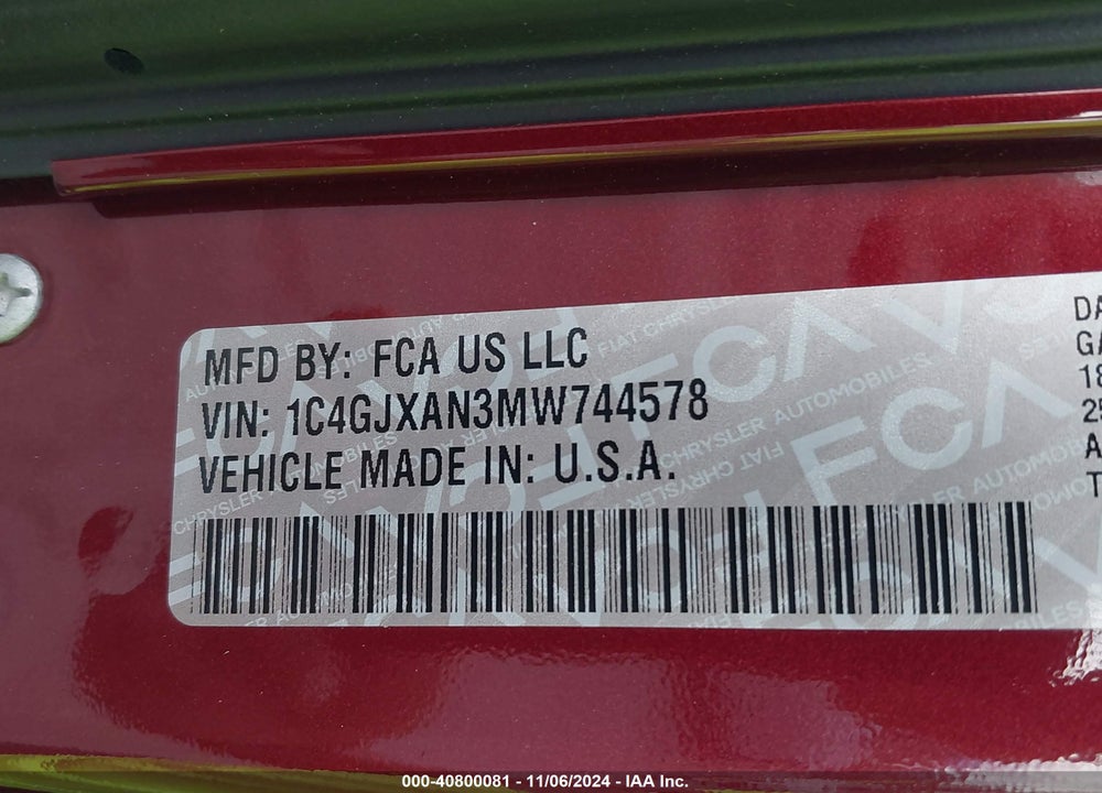 2021 ANGLER JEEP WR 80TH ANNIVERSARY 4X4 VIN: 1C4GJXAN3MW744578