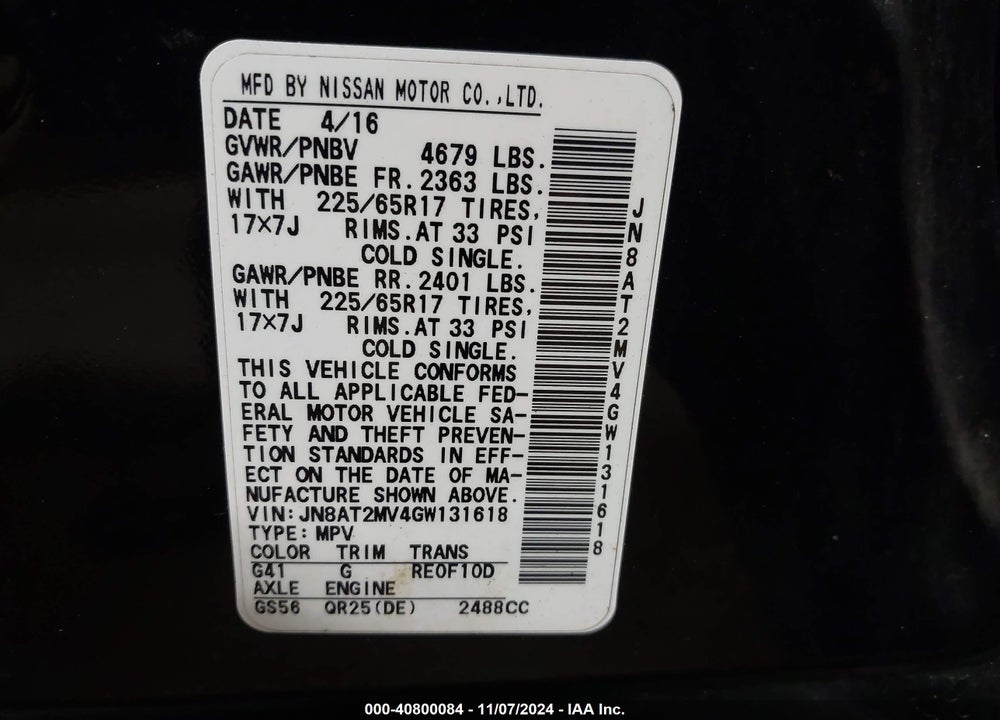 2016 NISSAN ROGUE S VIN: JN8AT2MV4GW131618