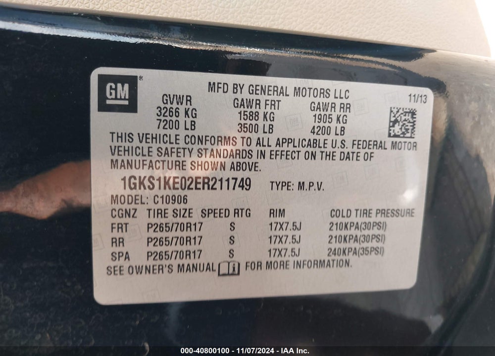 2014 GMC YUKON XL 1500 SLT VIN: 1GKS1KE02ER211749