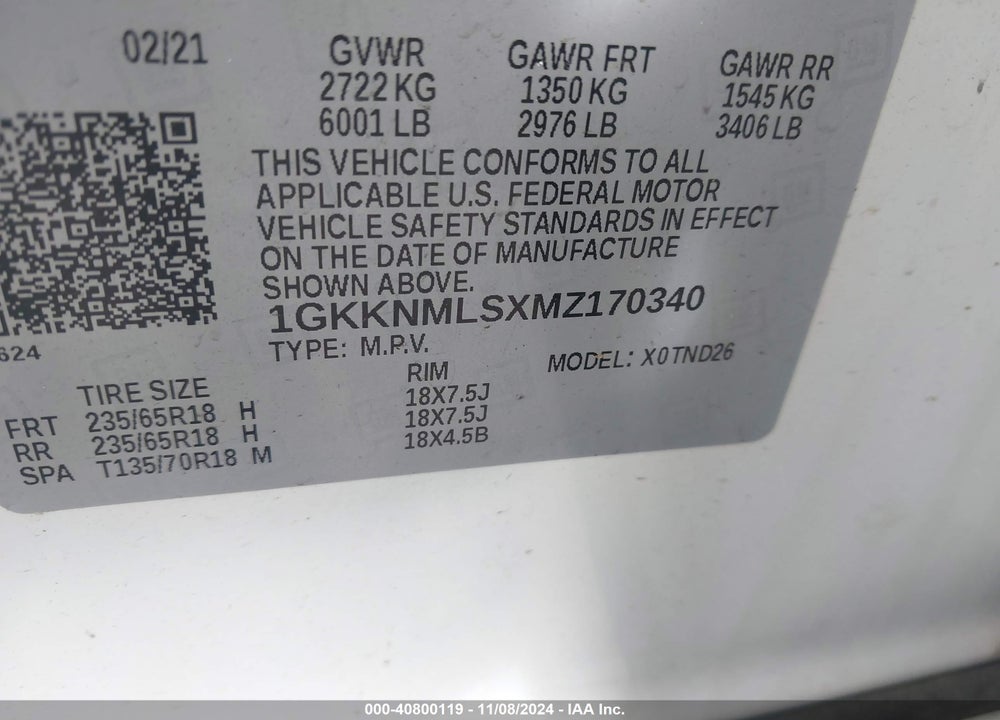 2021 GMC ACADIA FWD SLT VIN: 1GKKNMLSXMZ170340