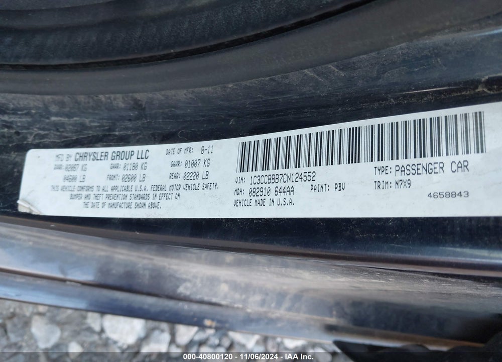 2012 CHRYSLER 200 TOURING VIN: 1C3CCBBB7CN124552