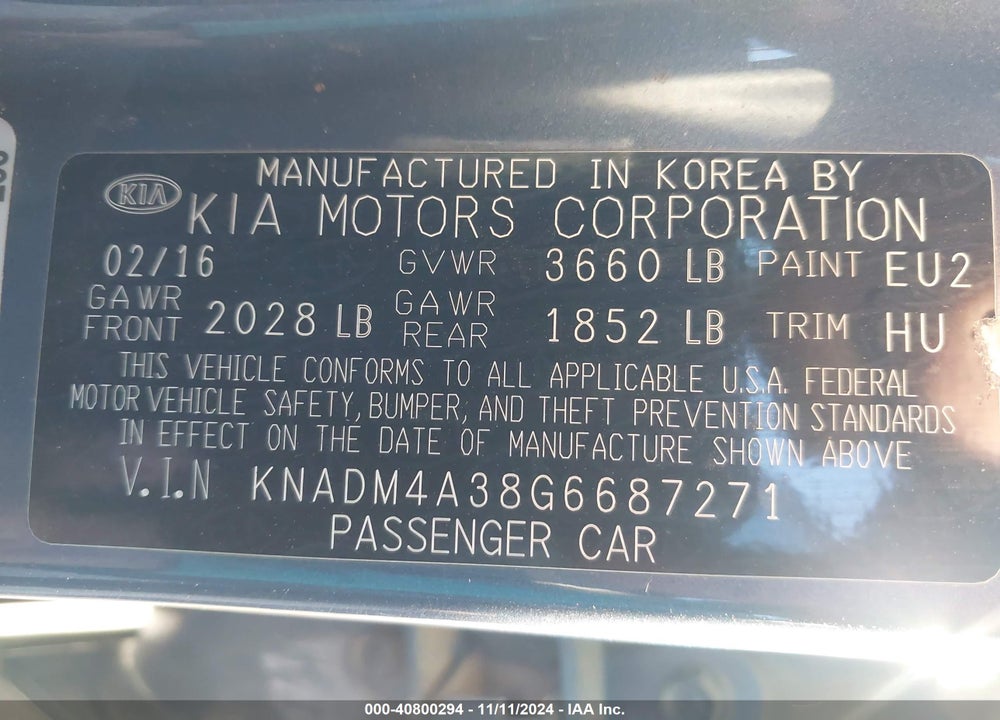 2016 KIA RIO VIN: KNADM4A38G6687271