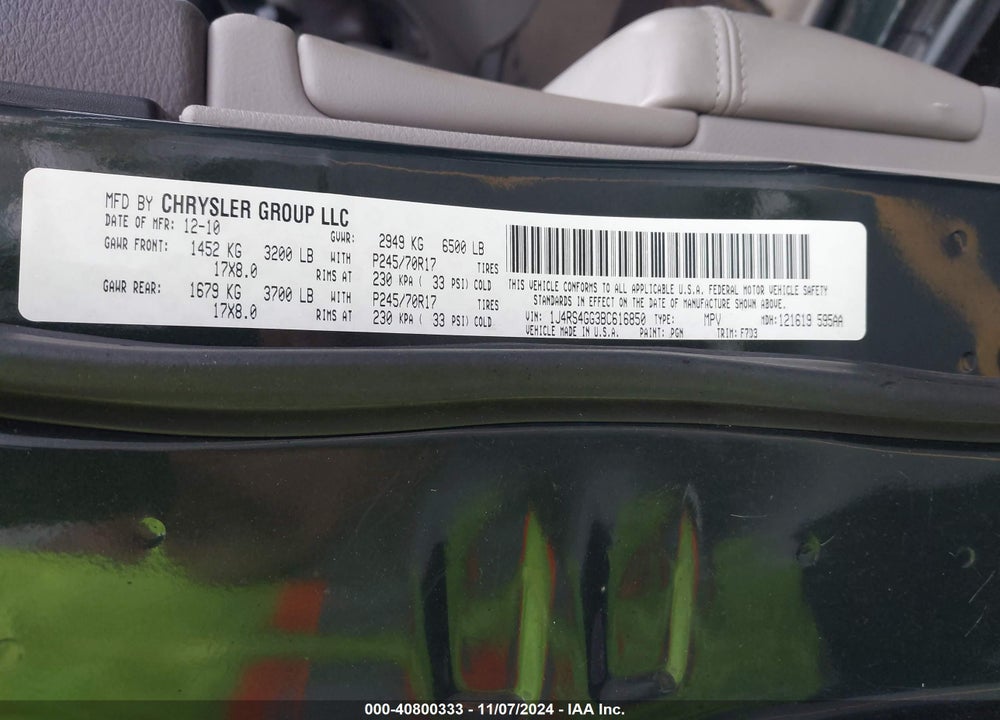 2011 JEEP GRAND CHEROKEE LAREDO VIN: 1J4RS4GG3BC616850