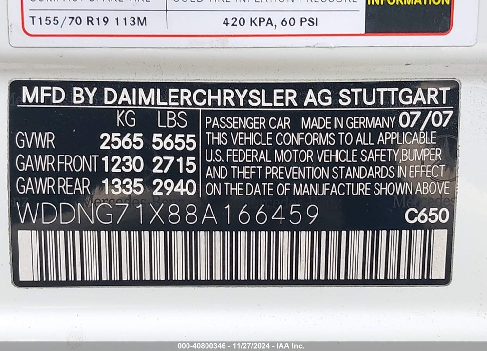 2008 MERCEDES-BENZ S 550 VIN: WDDNG71X88A166459