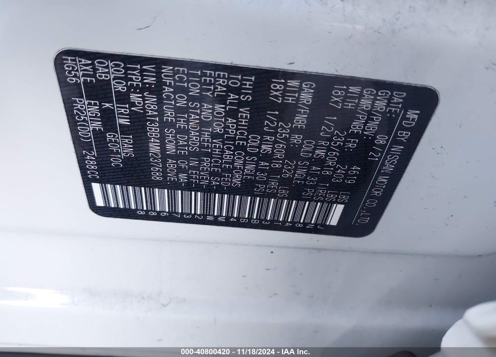 2021 NISSAN ROGUE SV INTELLIGENT AWD VIN: JN8AT3BB4MW237688