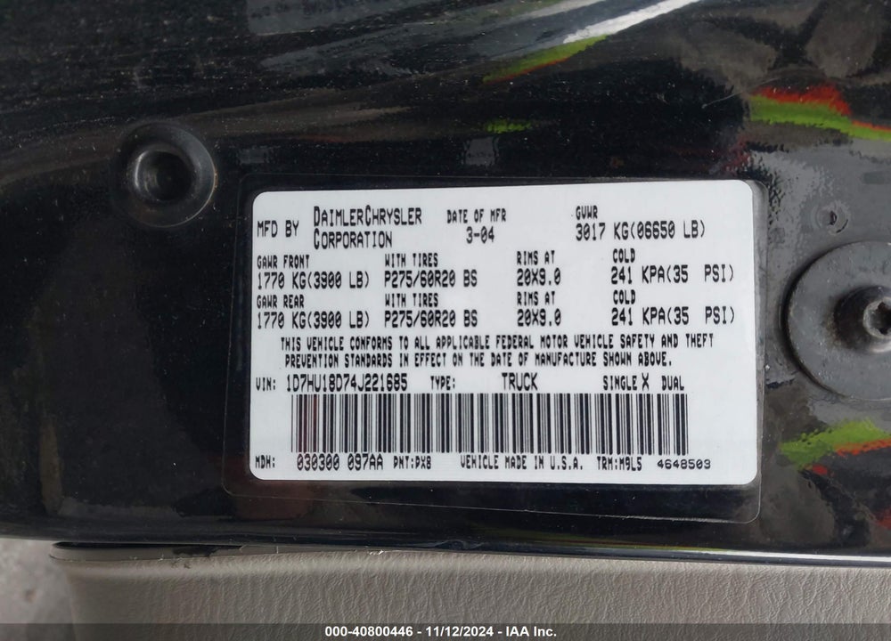 2004 DODGE RAM 1500 ST/SLT VIN: 1D7HU18D74J221685