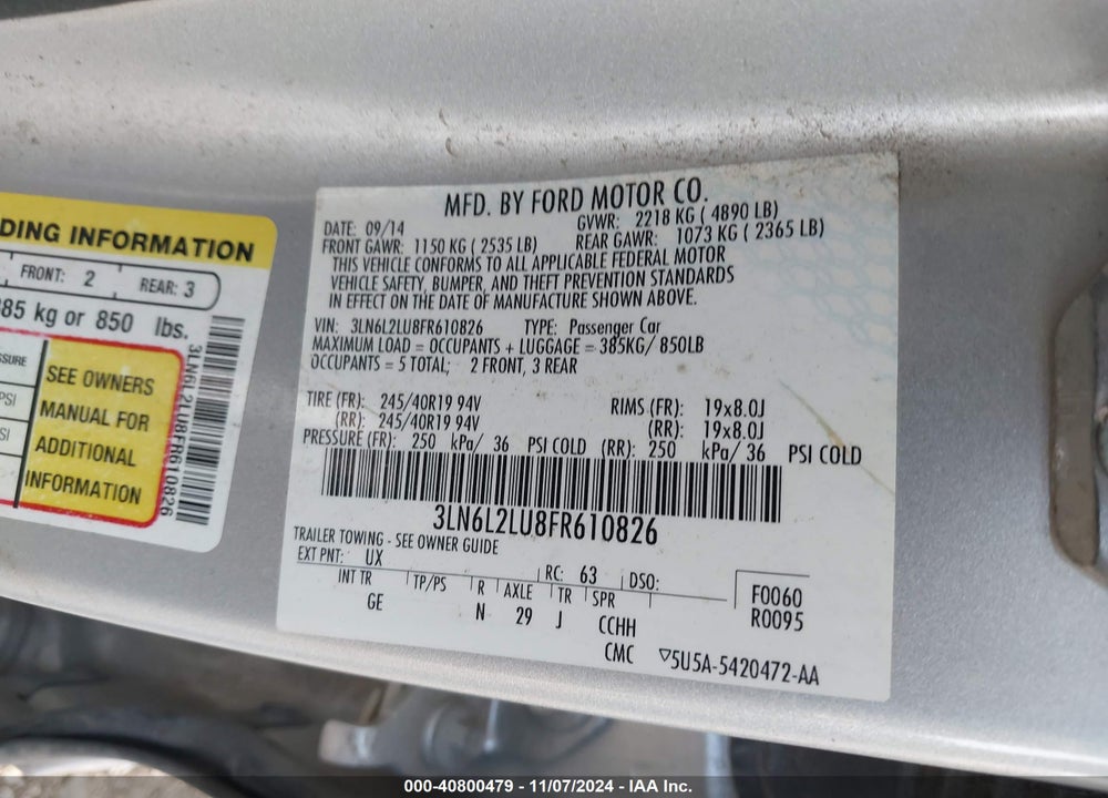 2015 LINCOLN MKZ HYBRID VIN: 3LN6L2LU8FR610826