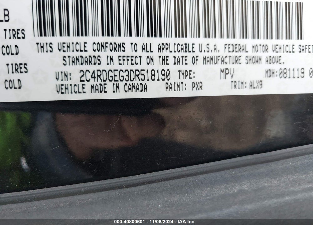 2013 DODGE GRAND CARAVAN R/T VIN: 2C4RDGEG3DR518190