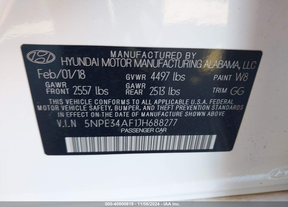 2018 HYUNDAI SONATA LIMITED VIN: 5NPE34AF1JH688277