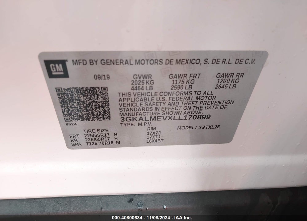 2020 GMC TERRAIN FWD SLE VIN: 3GKALMEVXLL170899