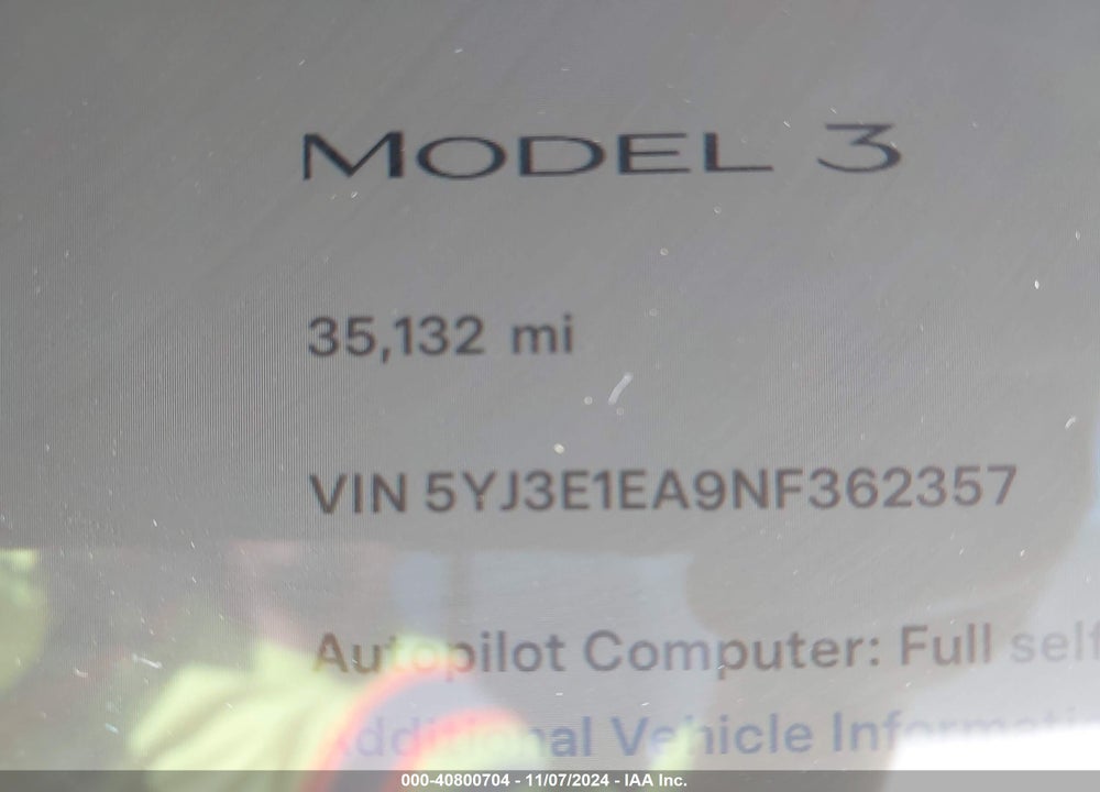 2022 TESLA MODEL 3 REAR-WHEEL DRIVE VIN: 5YJ3E1EA9NF362357