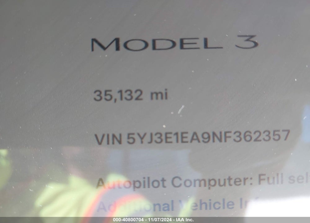 2022 TESLA MODEL 3 REAR-WHEEL DRIVE VIN: 5YJ3E1EA9NF362357