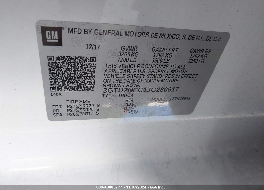 2018 GMC SIERRA 1500 SLT VIN: 3GTU2NEC1JG280617