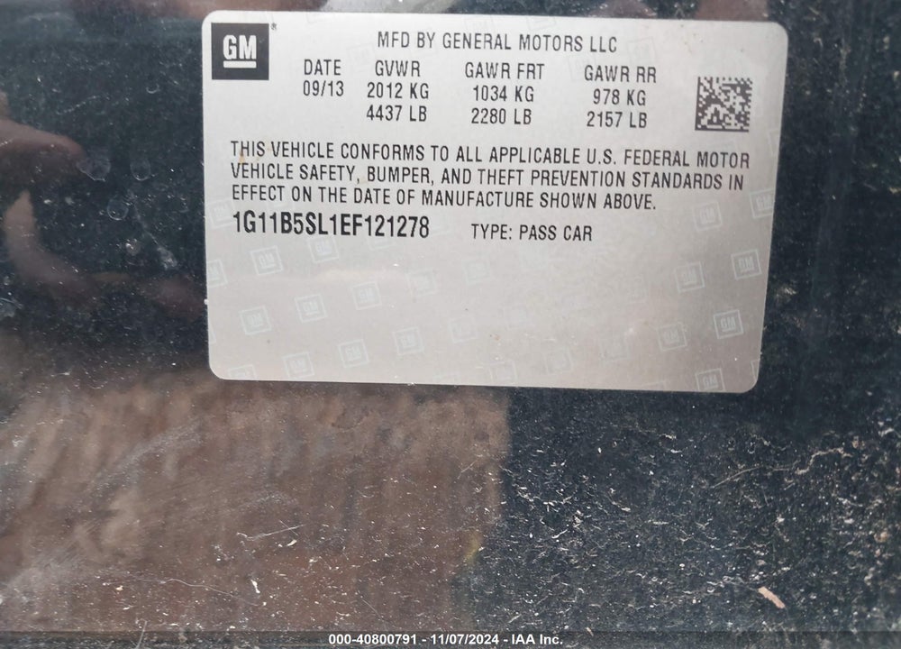 2014 CHEVROLET MALIBU 1LS VIN: 1G11B5SL1EF121278