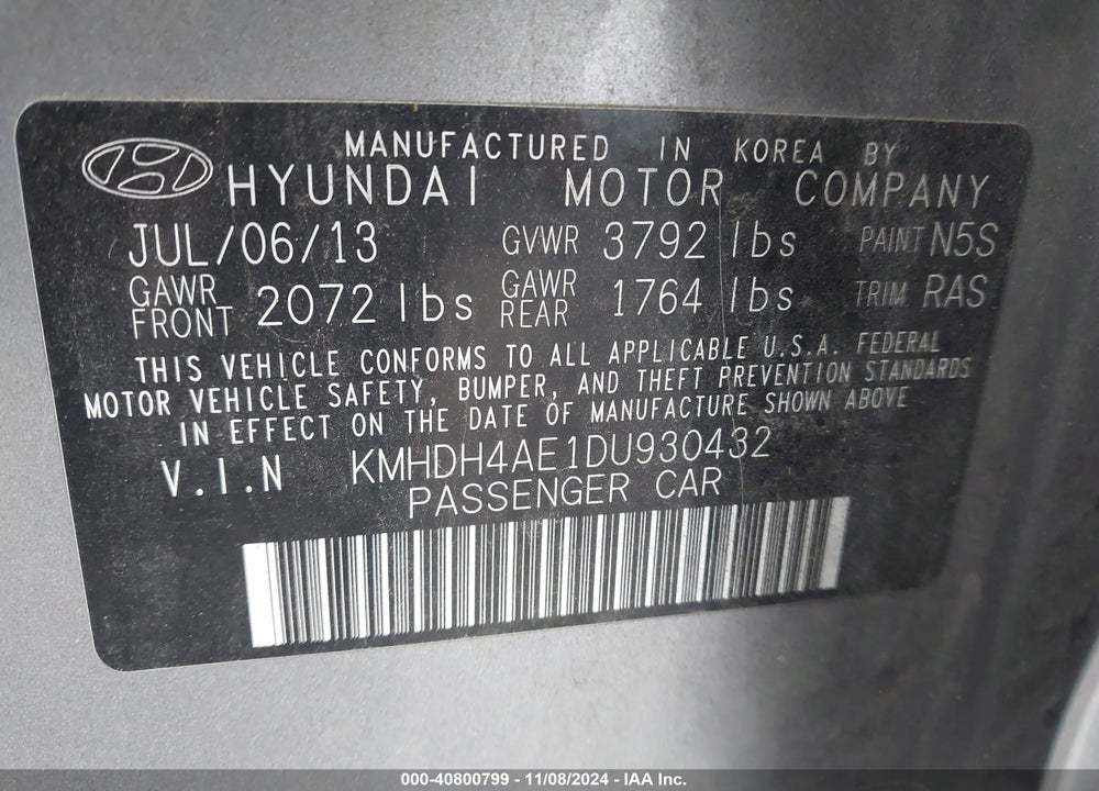 2013 HYUNDAI ELANTRA GLS VIN: KMHDH4AE1DU930432