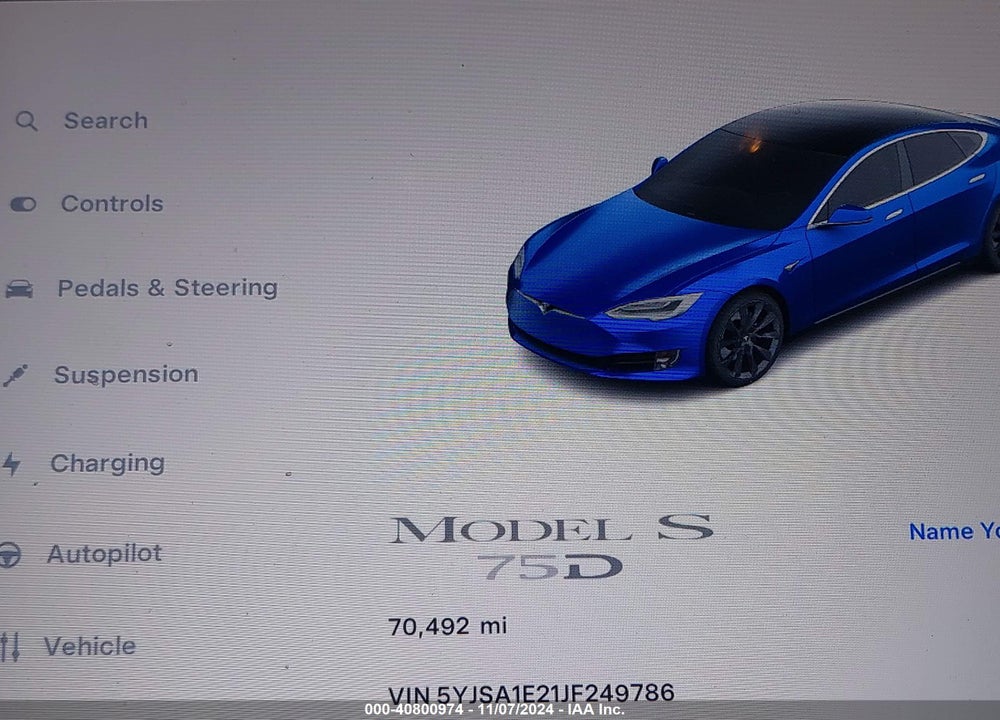 2018 TESLA MODEL S 100D/75D/P100D VIN: 5YJSA1E21JF249786