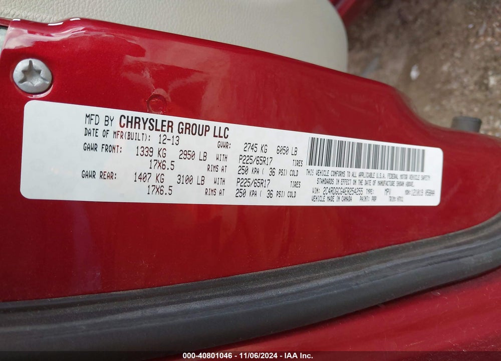 2014 DODGE GRAND CARAVAN SXT/SXT 30TH ANNIVERSARY VIN: 2C4RDGCG4ER254255