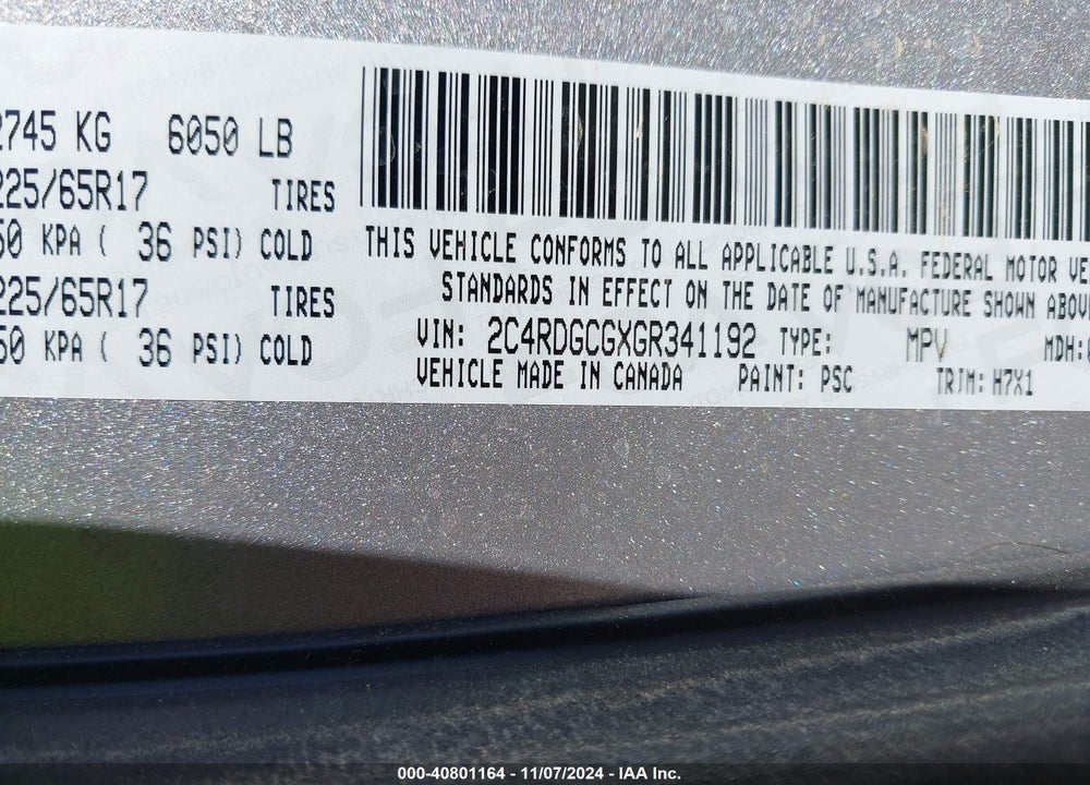 2016 DODGE GRAND CARAVAN SXT VIN: 2C4RDGCGXGR341192