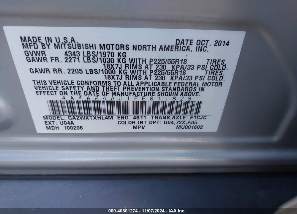 2015 MITSUBISHI OUTLANDER SPORT SE VIN: 4A4AP4AU1FE011828