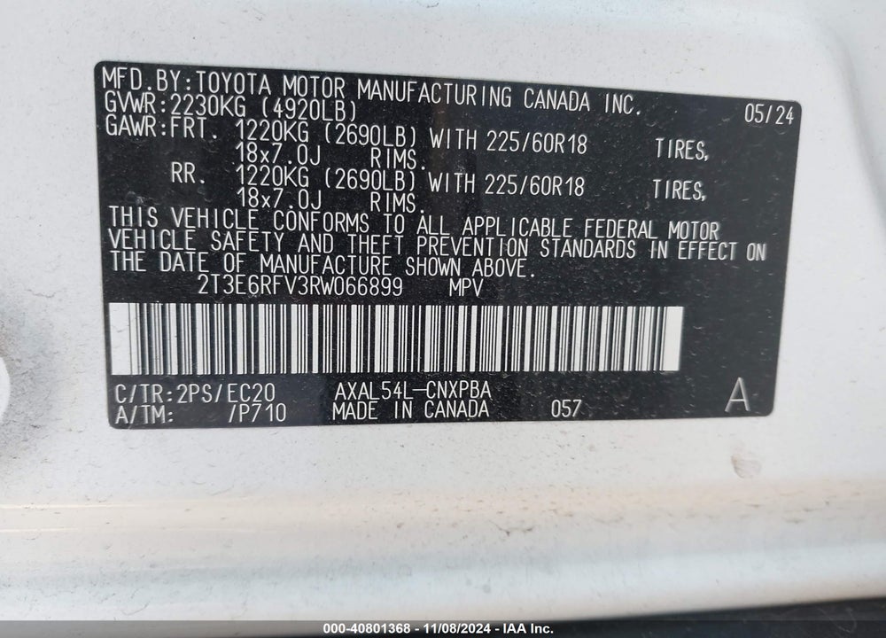 2024 TOYOTA RAV4 HYBRID XSE VIN: 2T3E6RFV3RW066899