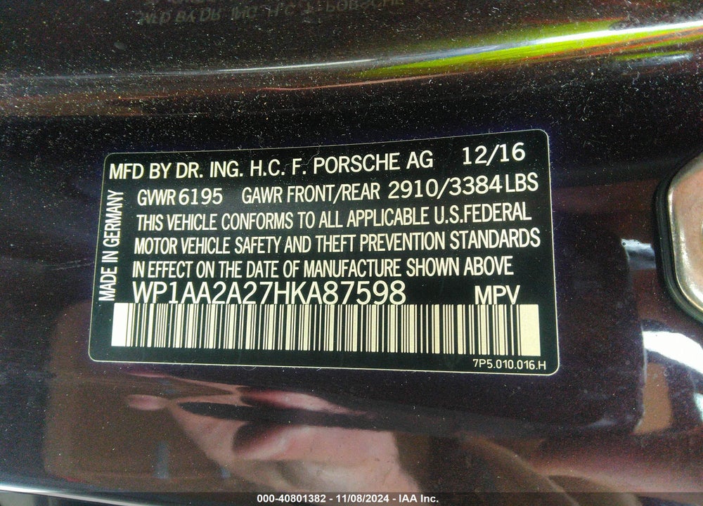 2017 PORSCHE CAYENNE PLATINUM EDITION VIN: WP1AA2A27HKA87598