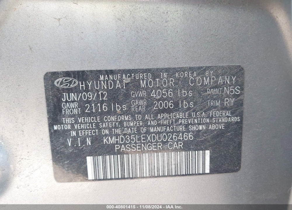 2013 HYUNDAI ELANTRA GT VIN: KMHD35LEXDU026466