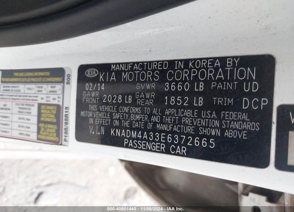 2014 KIA RIO LX VIN: KNADM4A33E6372665