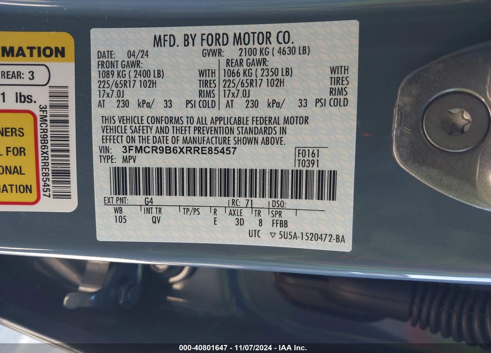 2024 FORD BRONCO SPORT BIG BEND VIN: 3FMCR9B6XRRE85457