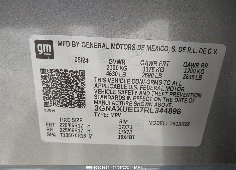 2024 CHEVROLET EQUINOX VIN: 3GNAXUEG7RL344896