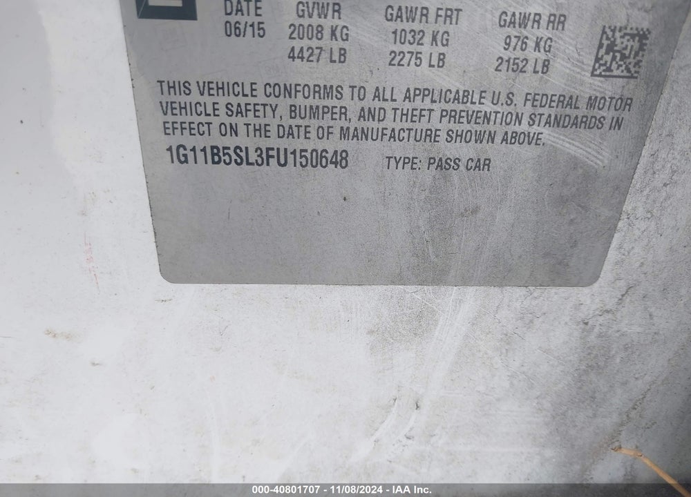 2015 CHEVROLET MALIBU LS VIN: 1G11B5SL3FU150648