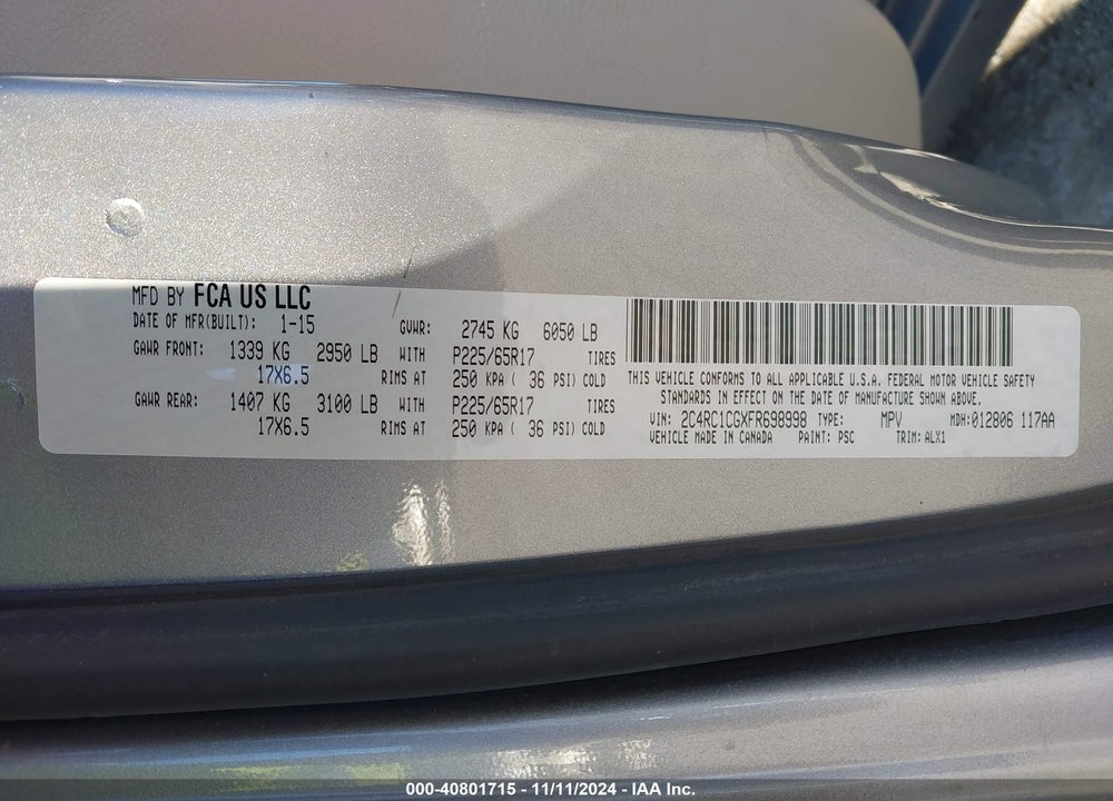 2015 CHRYSLER TOWN & COUNTRY TOURING-L VIN: 2C4RC1CGXFR698998