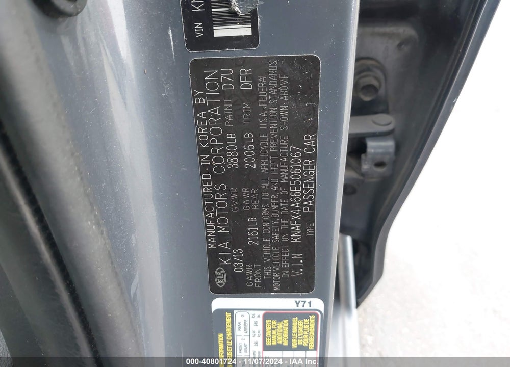 2014 KIA FORTE LX VIN: KNAFX4A66E5061067