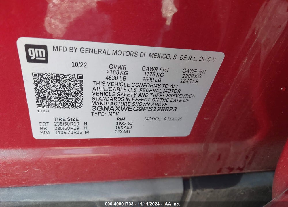 2023 CHEVROLET EQUINOX AWD RS VIN: 3GNAXWEG9PS128823