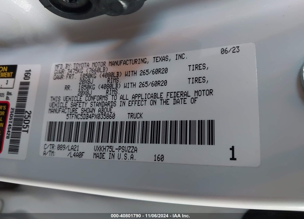 2023 TOYOTA TUNDRA HYBRID PLATINUM VIN: 5TFNC5DB4PX035860