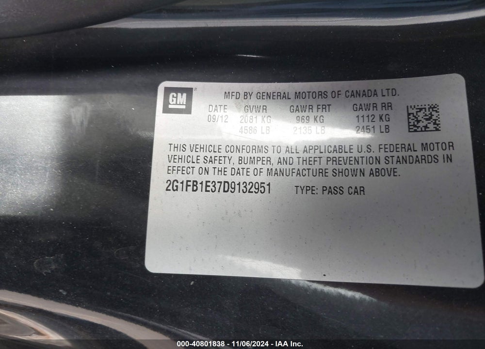 2013 CHEVROLET CAMARO 1LT VIN: 2G1FB1E37D9132951