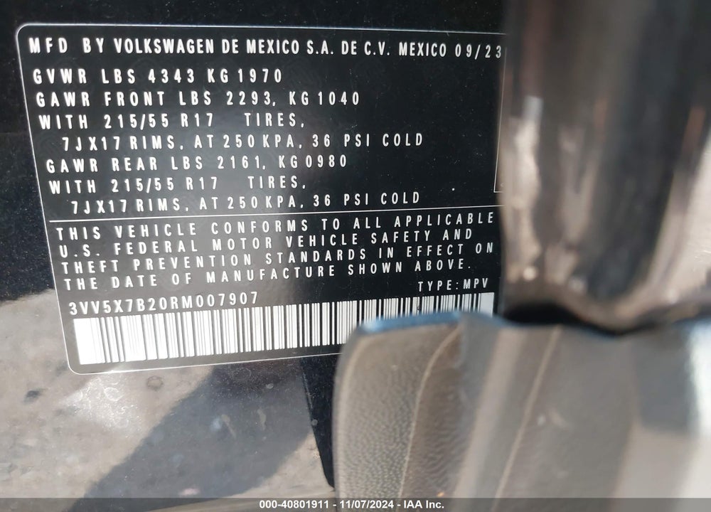 2024 VOLKSWAGEN TAOS 1.5T S VIN: 3VV5X7B20RM007907