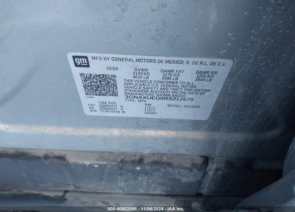 2024 CHEVROLET EQUINOX VIN: 3GNAXUEG0RS212679